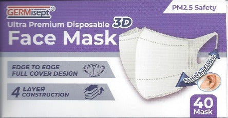 3D Face Mask 4 Layer -W/ Elastic Film 40 Masks/Box - 40 Boxes/Case